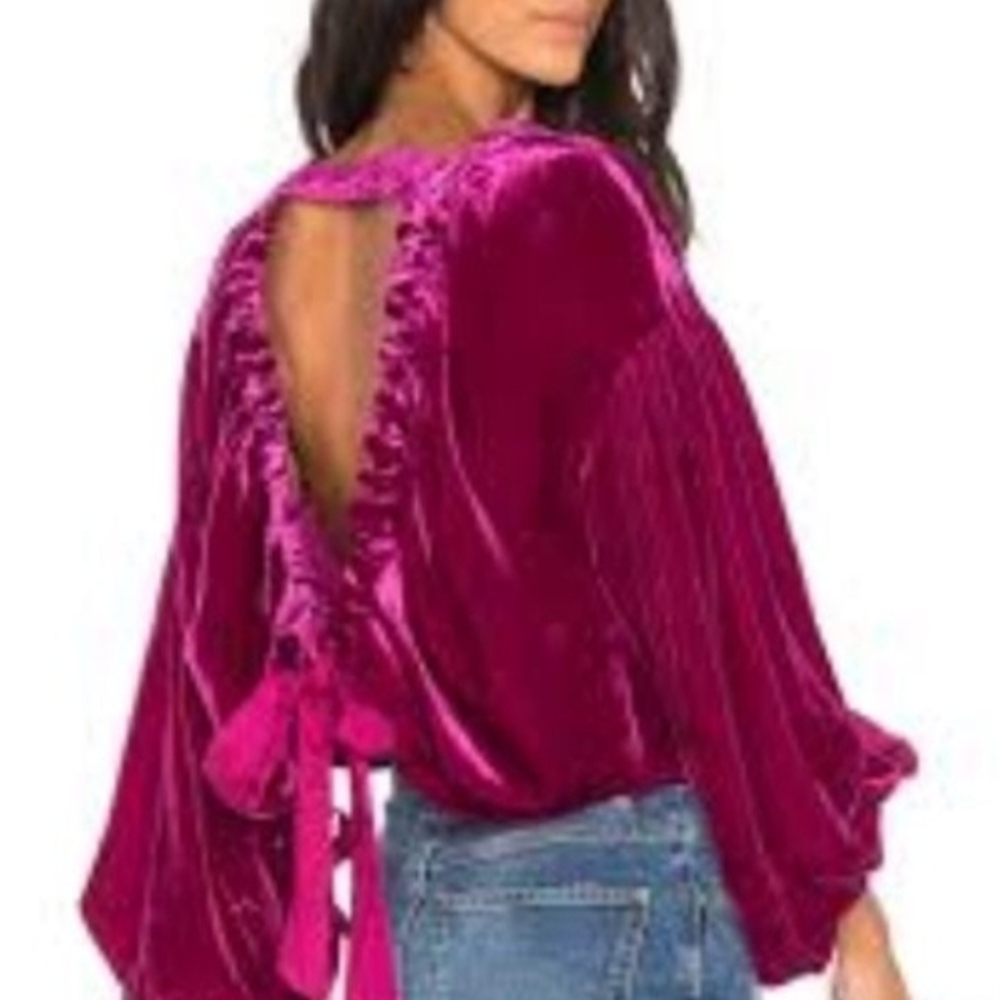 Free People Magenta Velvet Open-Back Blouse - Picture 4 of 5